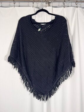 525 America Black Open Knit Poncho
